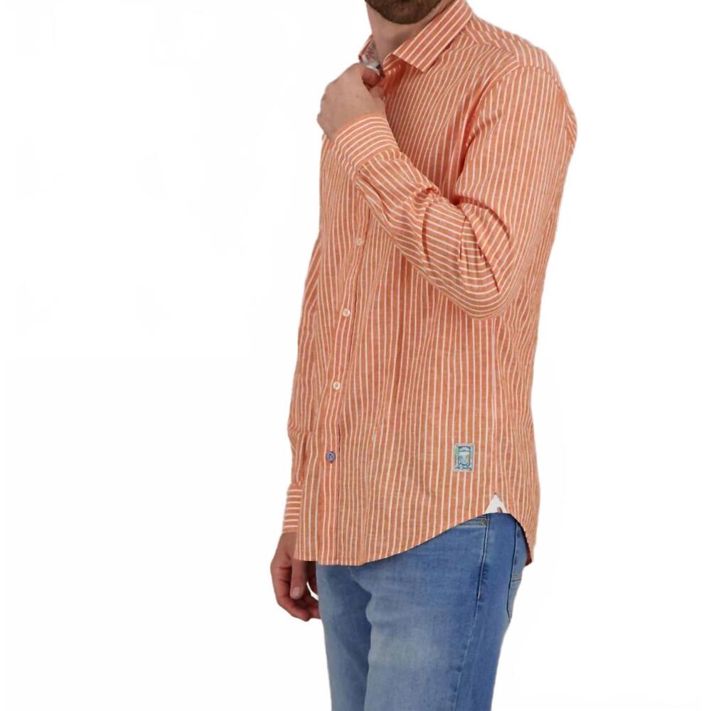 NEW A FISH NAMED FRED long sleeve linen stripe shirt in orange